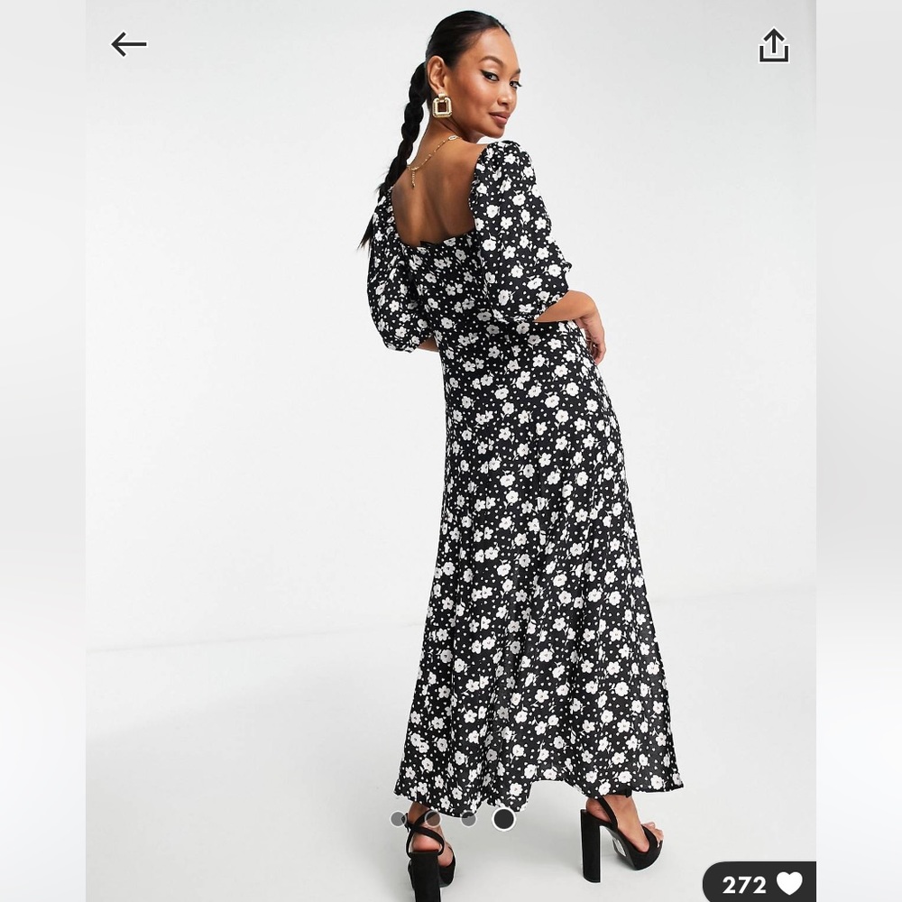 NWT ASOS floral puff sleeve runched bust midi split dress - Picture 4 of 4